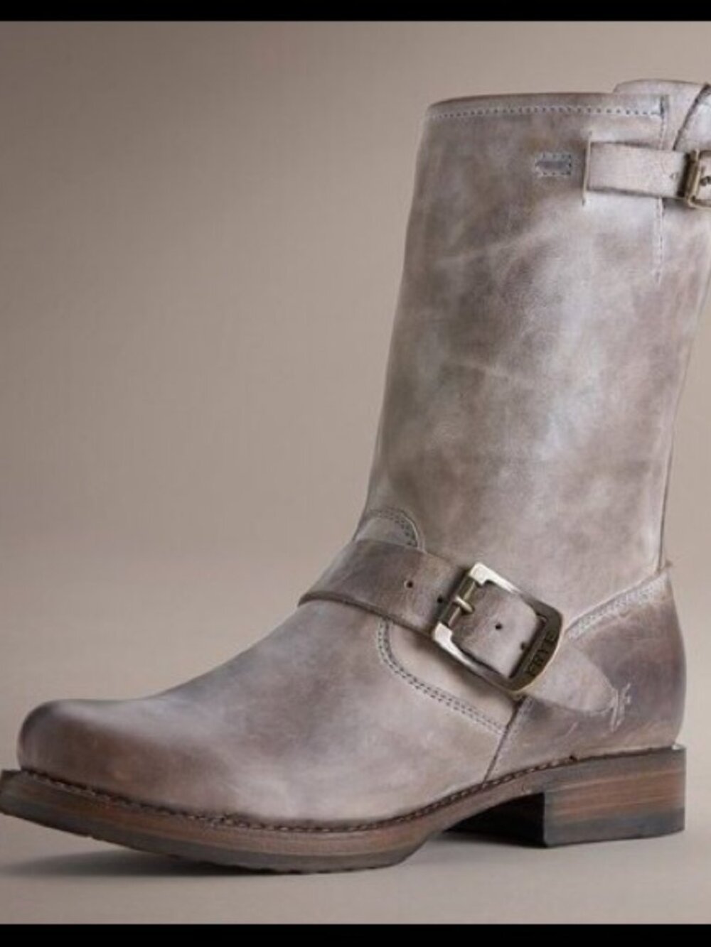 $358 Frye Veronica Short Belted Tan Taupe Leather Moto Vintage Combat Ankle Boot